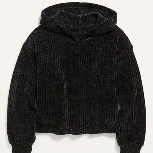 Old Navy Girl's Size 8 Black Cozy Thermal-Knit Chenille Pullover Hoodie